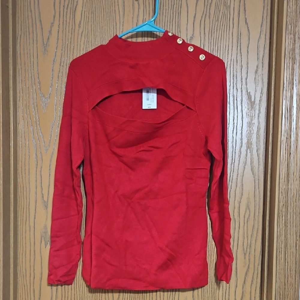 BOLD elements Red Button-Accent Blouse - image 1